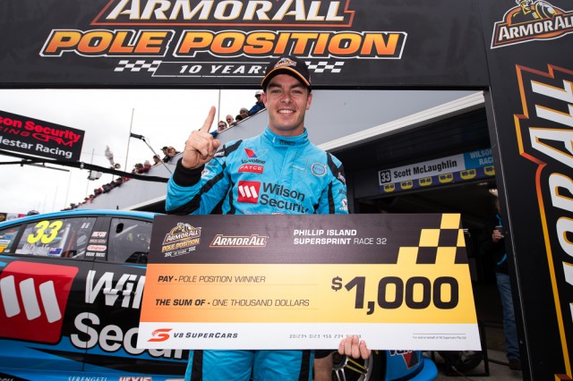 Scott McLaughlin celebrates pole