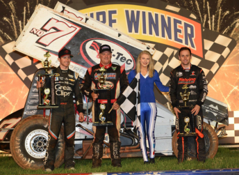 Robbie Farr celebrates alongside Kasey Kahne and Ian Madsen