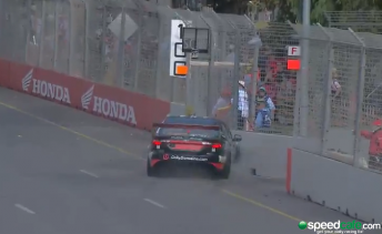 Pither's car about to make contact with the right-side access point. pic: V8TV
