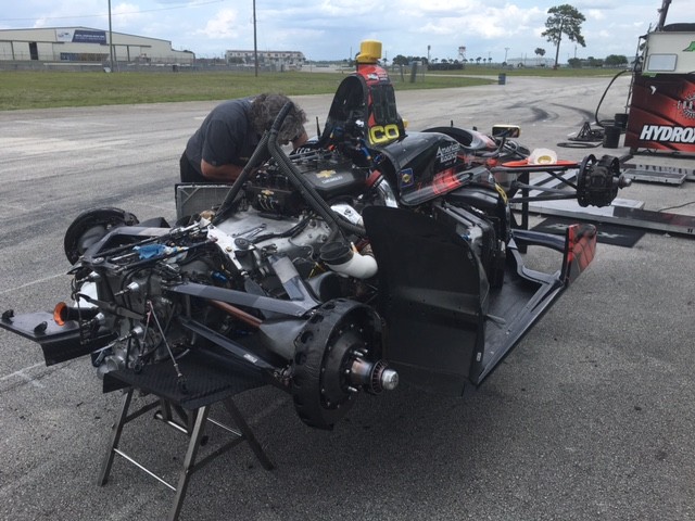 Sebastien Bourdais' Chevrolet being prepared for Brabham's test