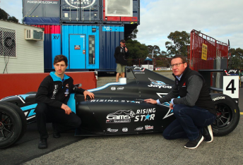 Mark Skaife (right) and Macauley Jones launched the CAMS Rising Star program at Sandown