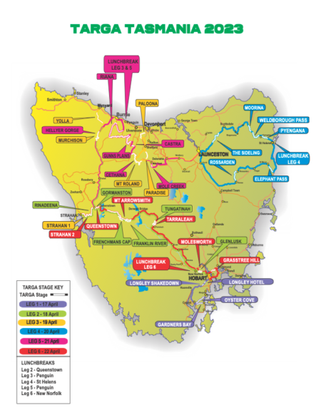 The 2023 Targa Tasmania route