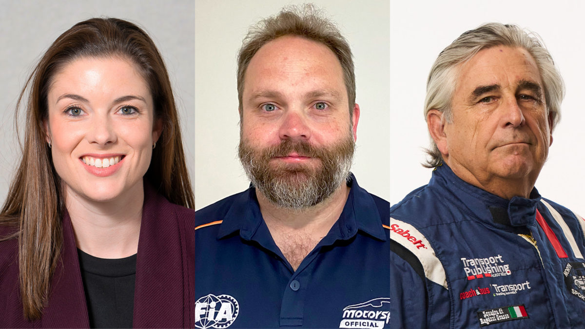 New Motorsport Australia Board members Samantha Reid, John Gibbons, and Jon Thomson