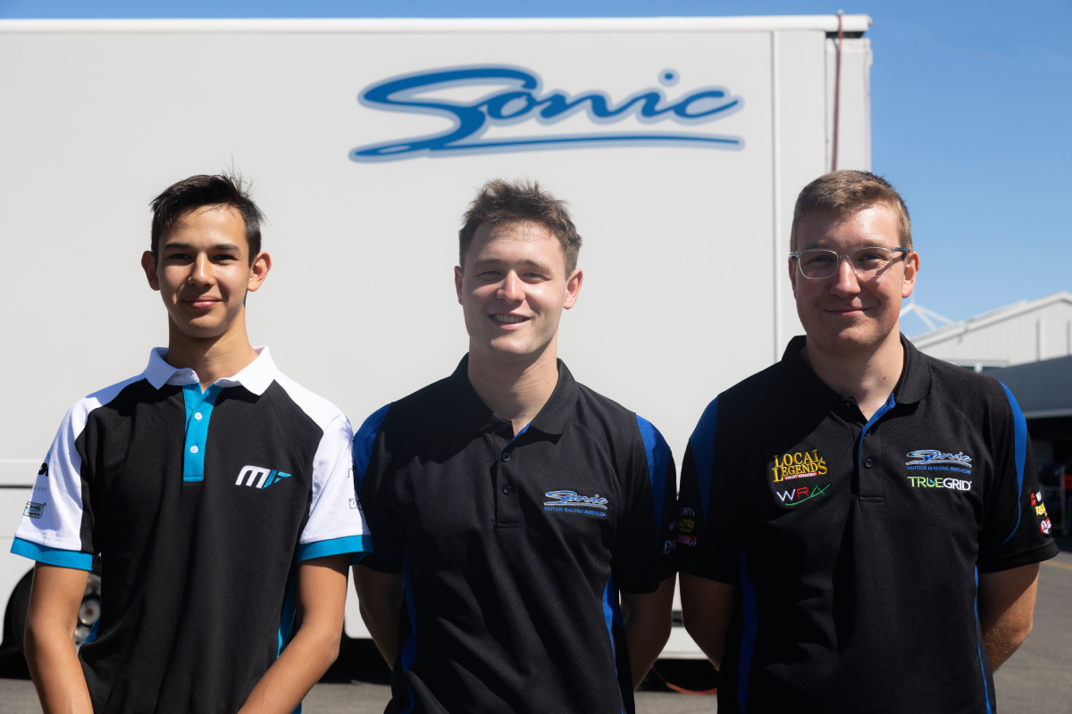 Ronin Murphy (centre) joins Marcus Flack and Harrison Goodman for the 2023 Porsche Sprint Challenge season